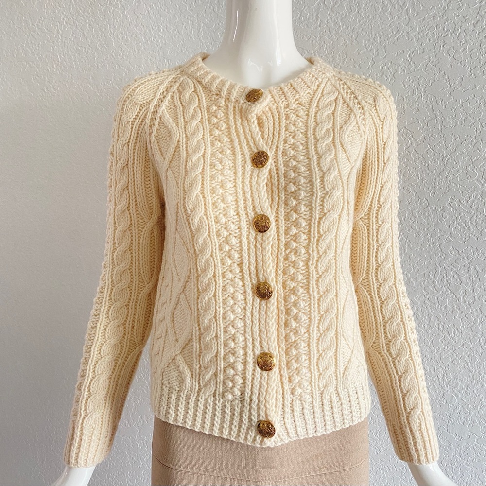 J.crew ivory hand knit button down Sweater